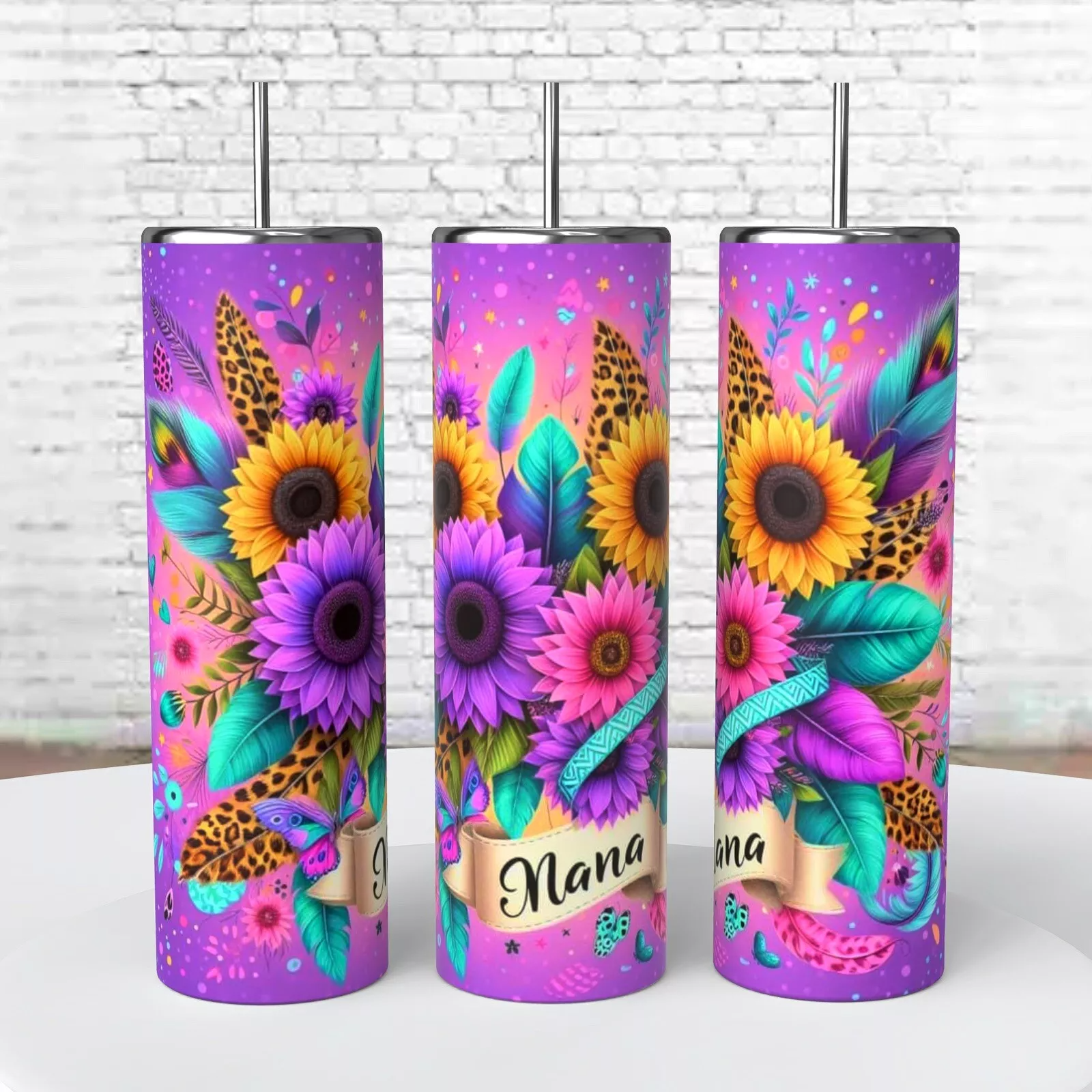 Nana Sunflowers Feathers 20 Oz Tumbler Coffee Cup Sublimation Mother’s Day