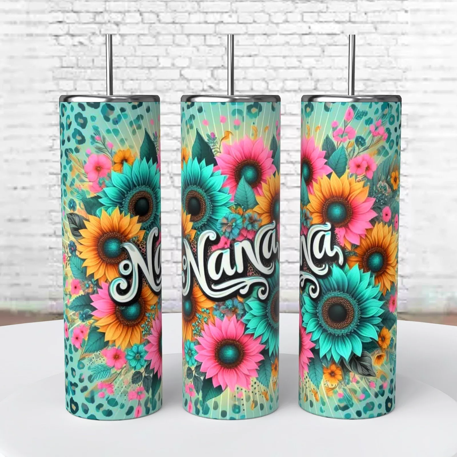 Nana Sunflowers Leopard Print 20 Oz Tumbler Coffee Cup Sublimation Mother’s Day