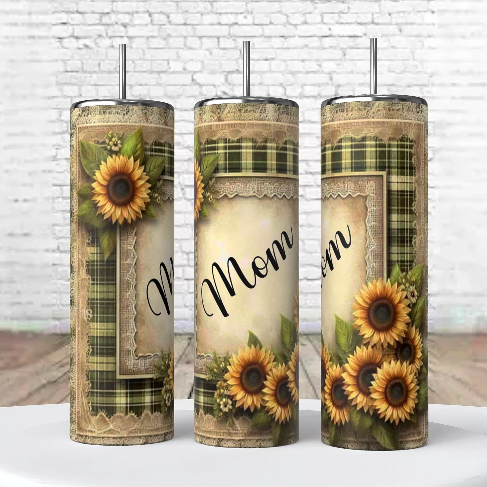 Personalized Green Sunflowers 20 Oz Tumbler Coffee Cup Sublimation Mother’s Day