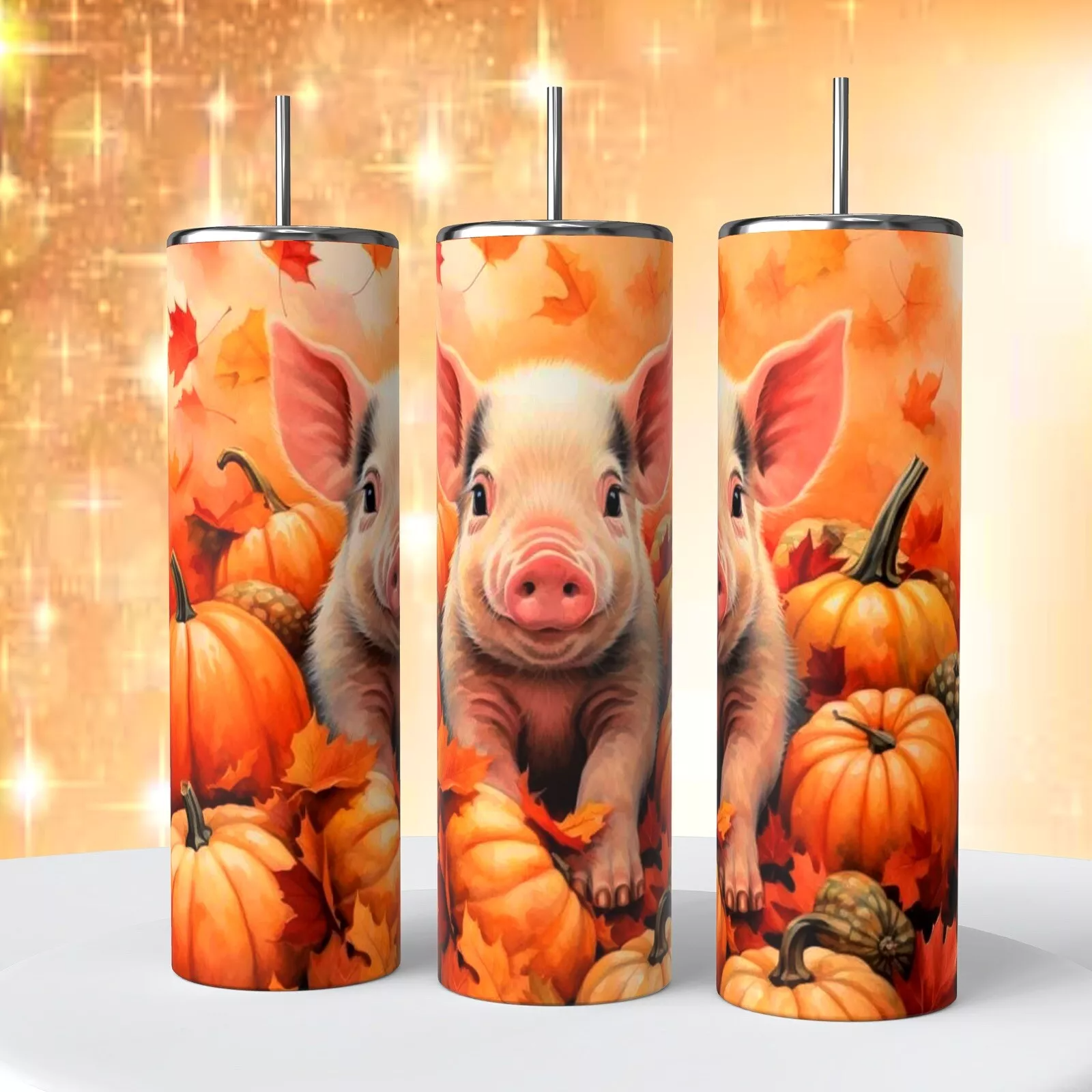 Pig In The Pumpkins On A 20 Oz Tumbler Insulated Coffee Cup