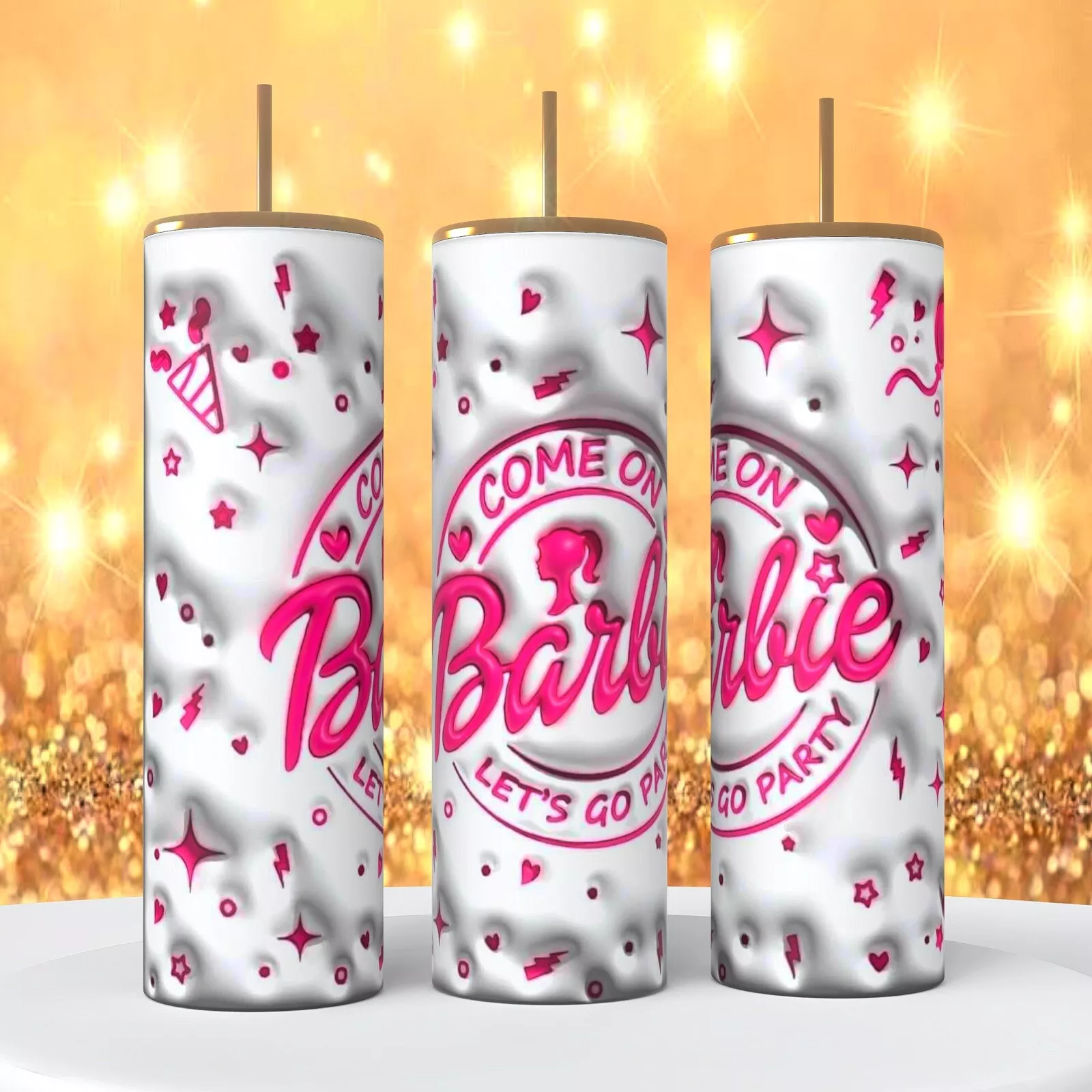 Puffy Inflated Barbie Let’s Go Party On A 20 Oz Tumbler Insulated Coffee Cup