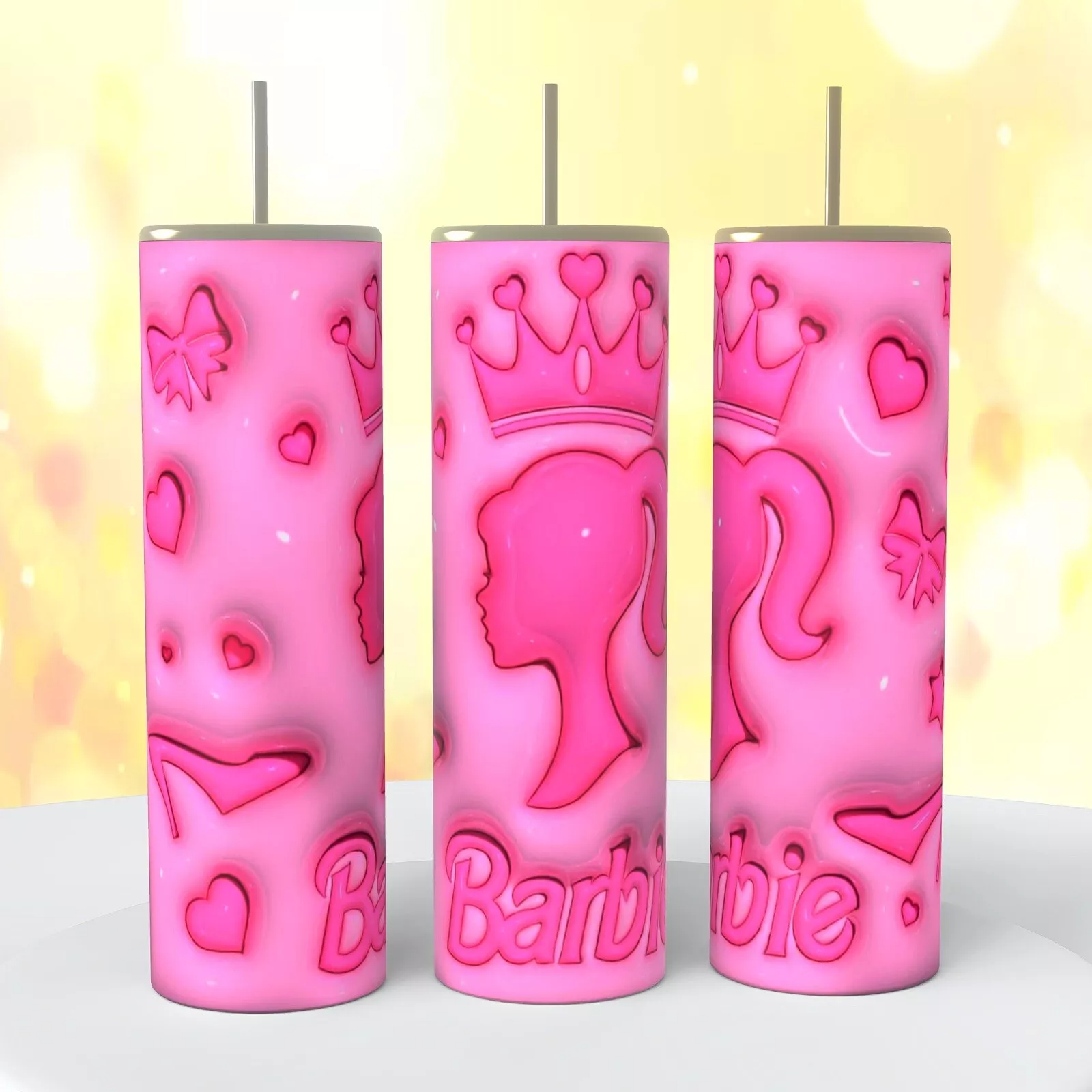 Puffy Inflated Barbie Pink On A 20 Oz Tumbler Insulated Coffee Cup