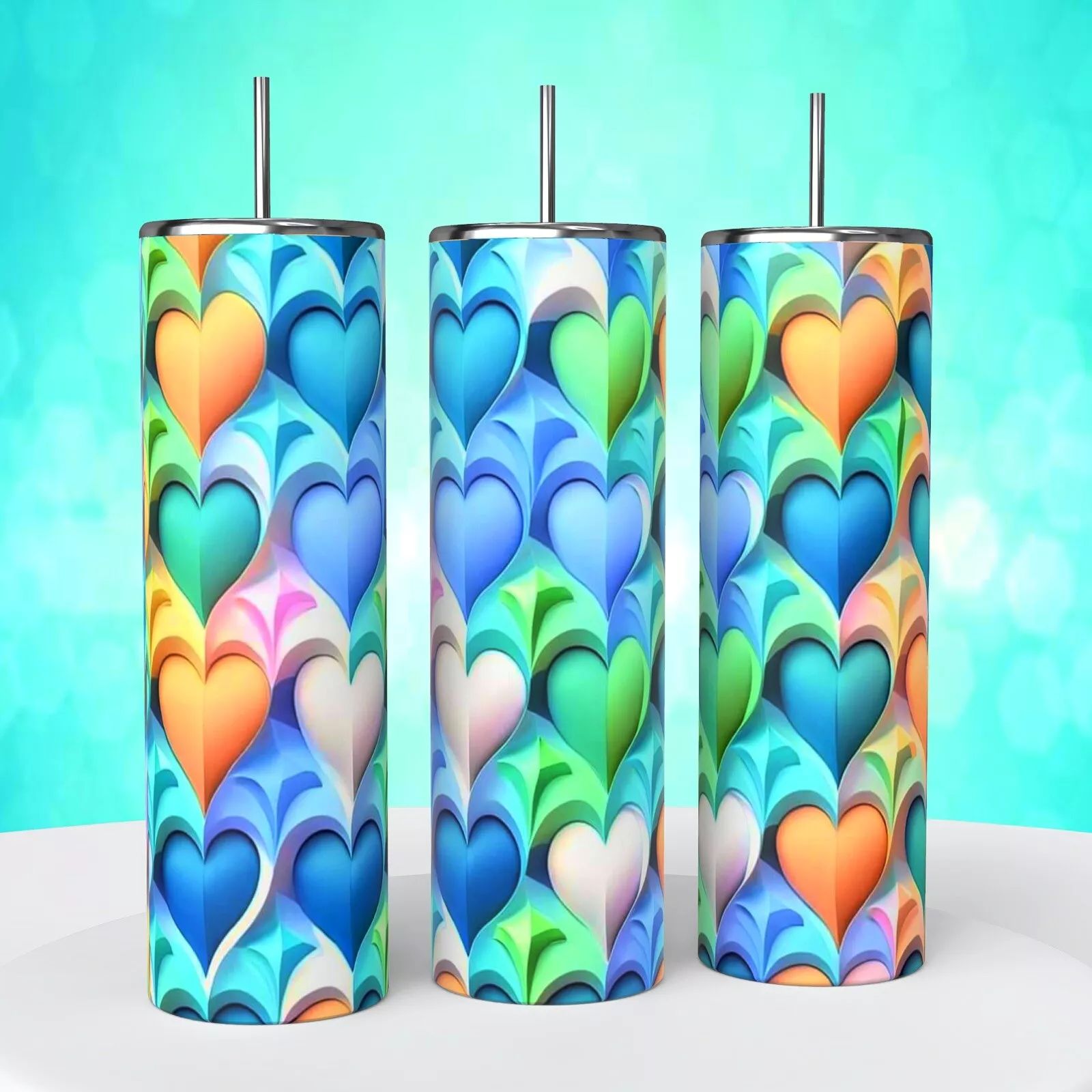 Puffy Pastel Hearts 20 Oz Tumbler Coffee Cup Sublimated Gift Valentine’s Day