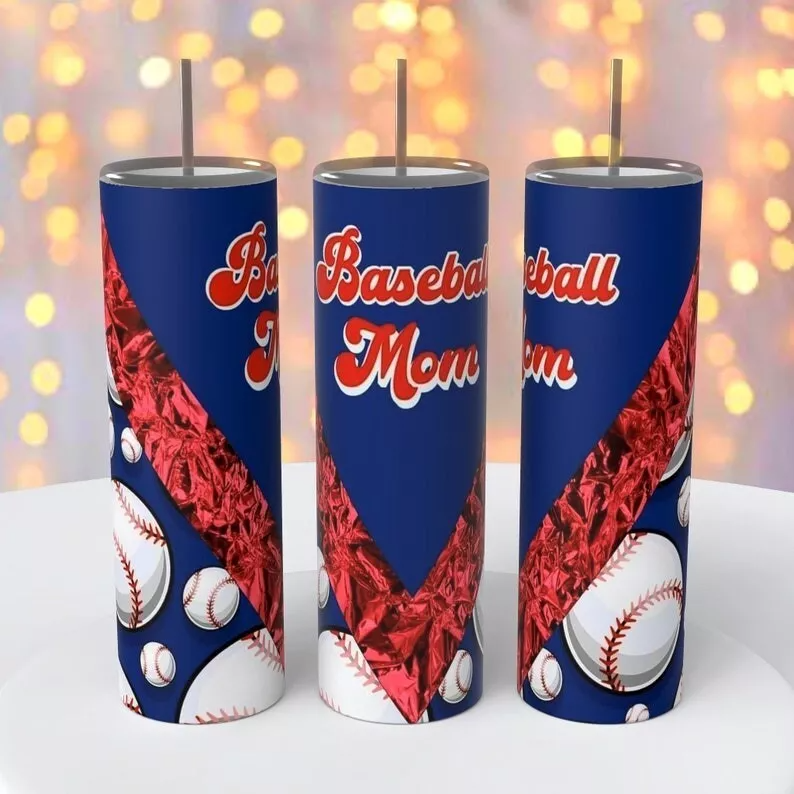 Red Blue Baseball Mom 20 Oz Sublimated Tumbler Coffee Cup Insulated Sports