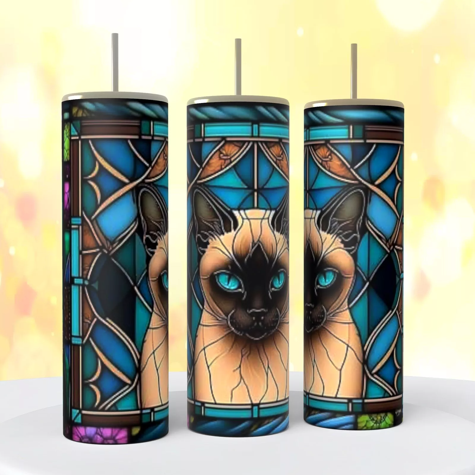 Siamese Cat Stained Glass Look On A 20 Oz Tumbler Insulated Coffee Cup