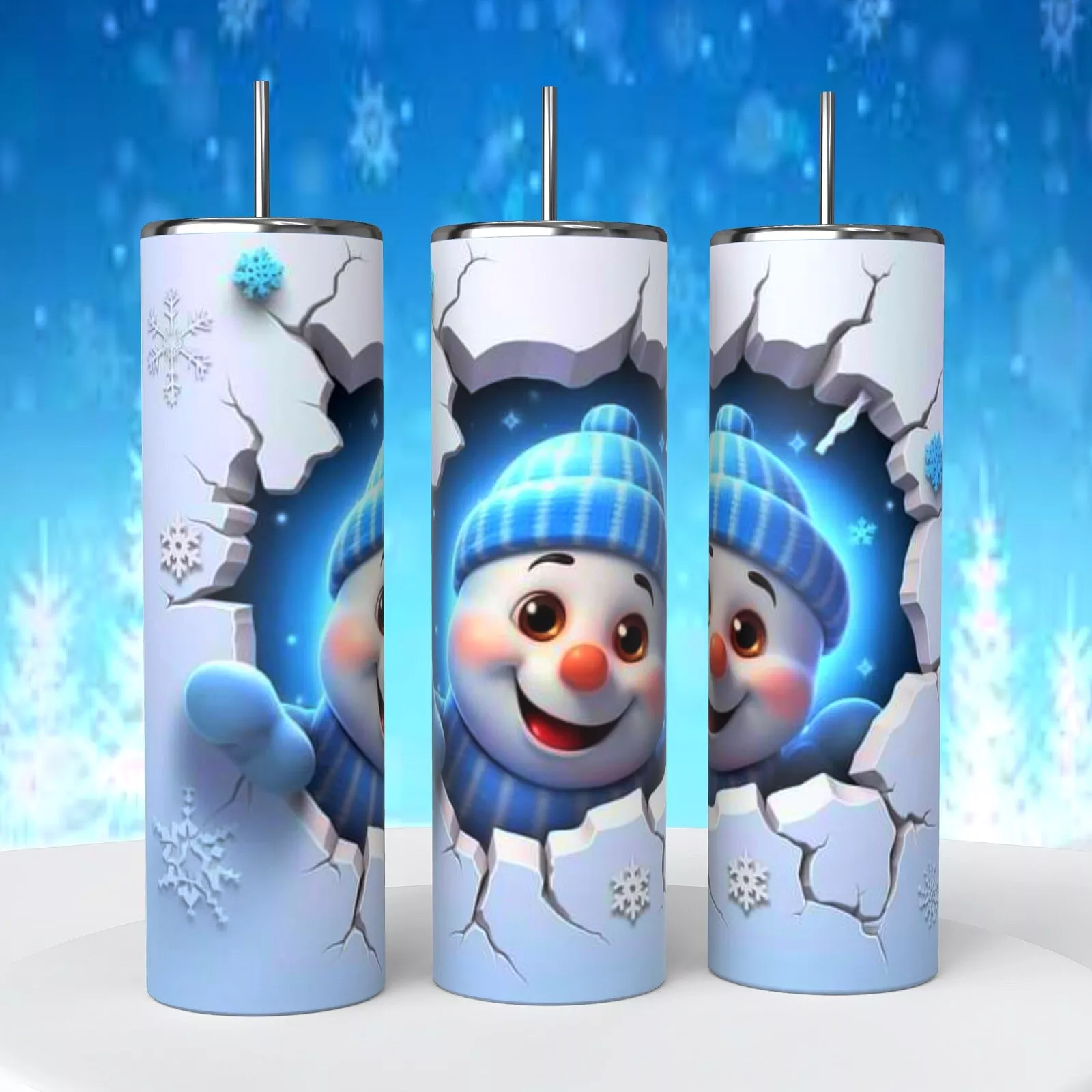 Snowman Breaking Through Ice Wall Christmas 20 Oz Tumbler Insulated Coffee Cup