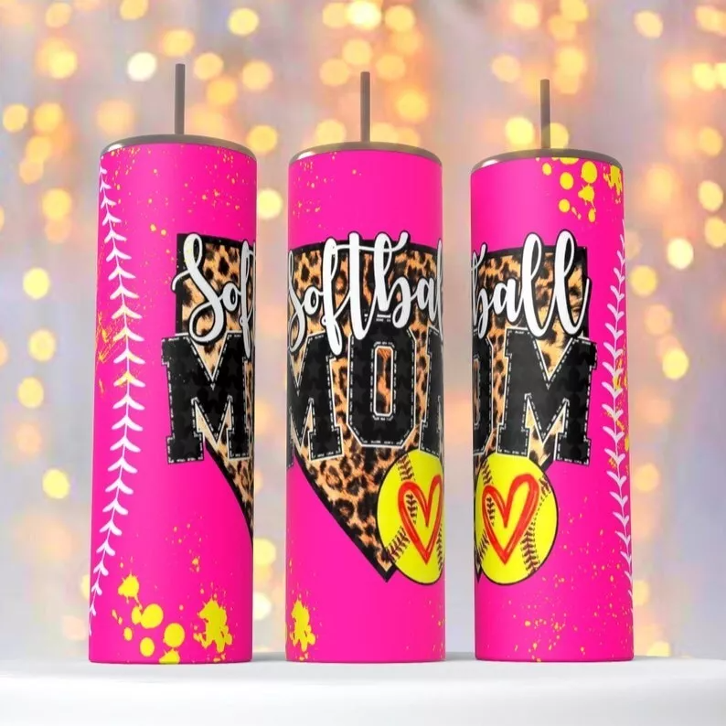 Softball Mom Pink Cheetah Print On A 20 Ounce Tumbler Insulated Coffee Cup