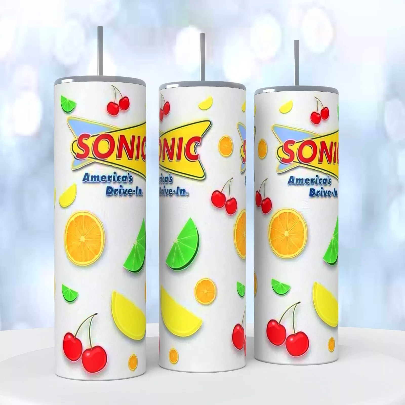 Sonic America's Drive In Fruit Slush On A 20 Ounce Tumbler Insulated Coffee Cup