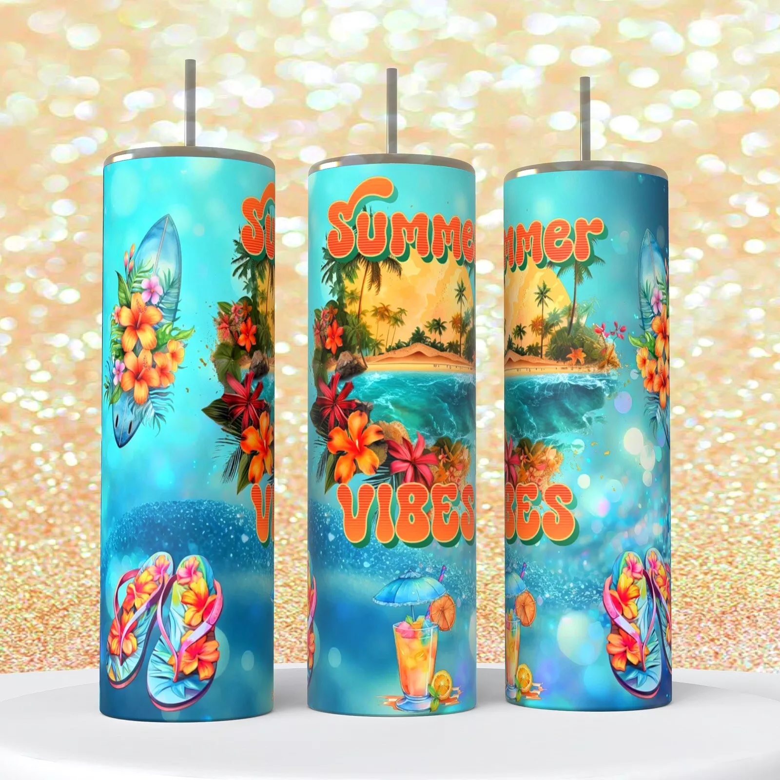 Summer Vibes Beach Drinks Flip Flops On A 20 Oz Tumbler Insulated Coffee Cup