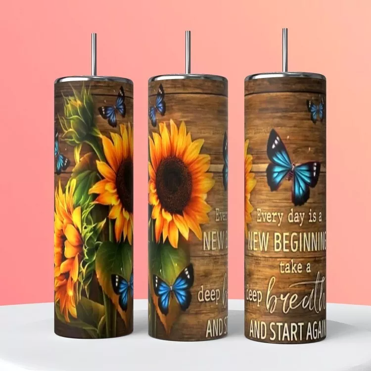 Sunflowers Butterflies New 20 Oz Sublimated Tumbler Coffee Cup Insulated