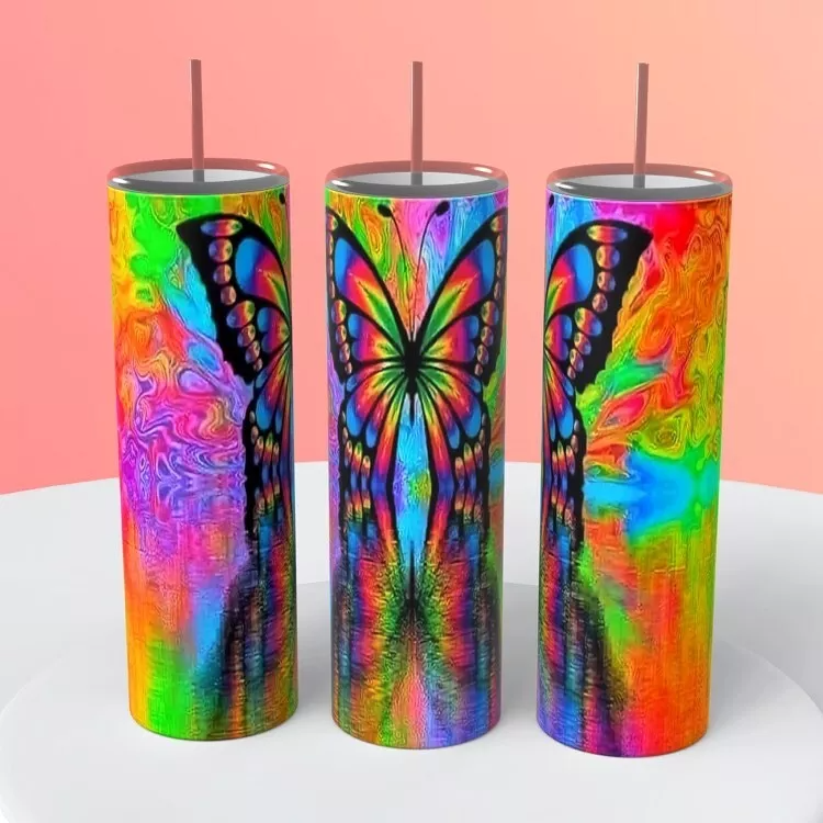 Tie Dye Butterfly Tumbler 20 Ounce Insulated Coffee Cup