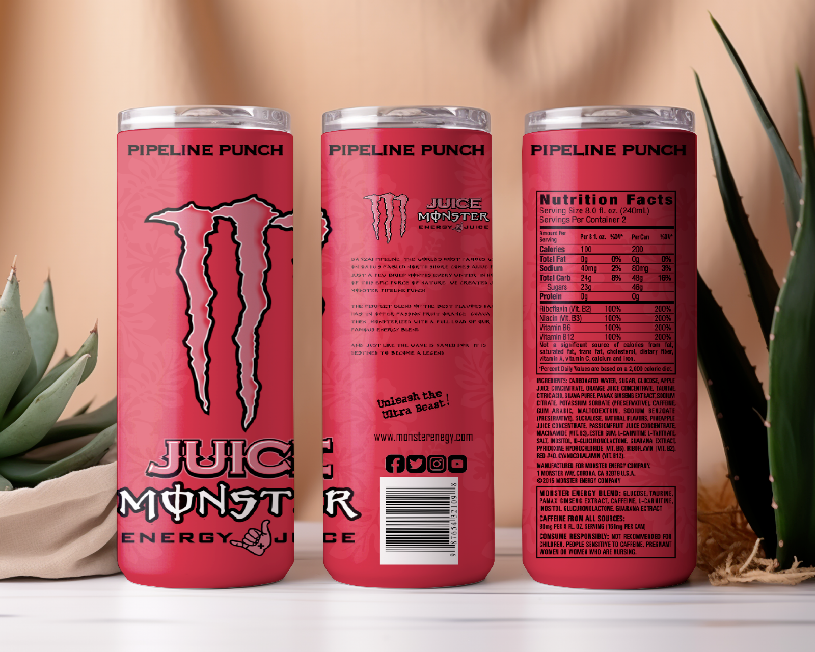 Tumbler 20oz Stainless Steel Monster Energy Juice Pipline Punch