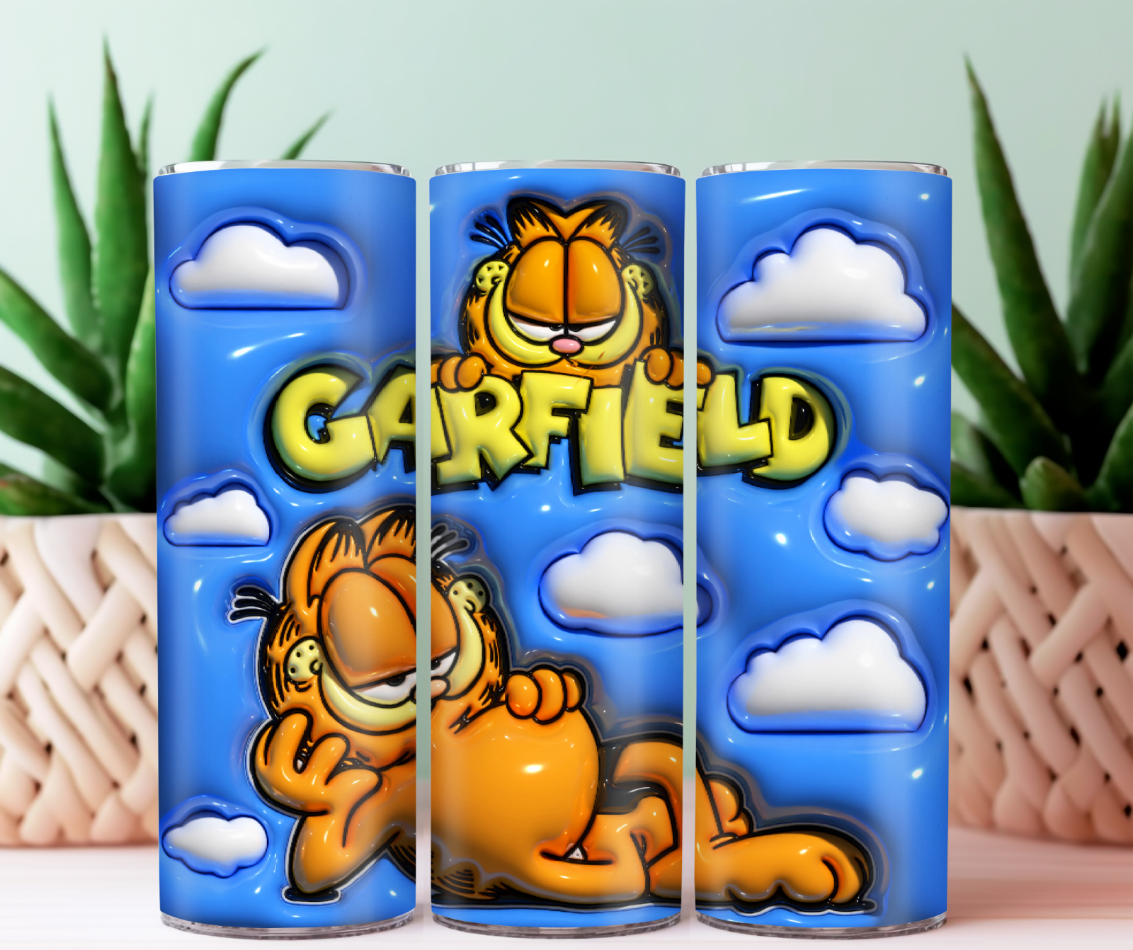 Tumbler Skinny 20oz - Garfield Cartoon Character In The Sky With Clouds