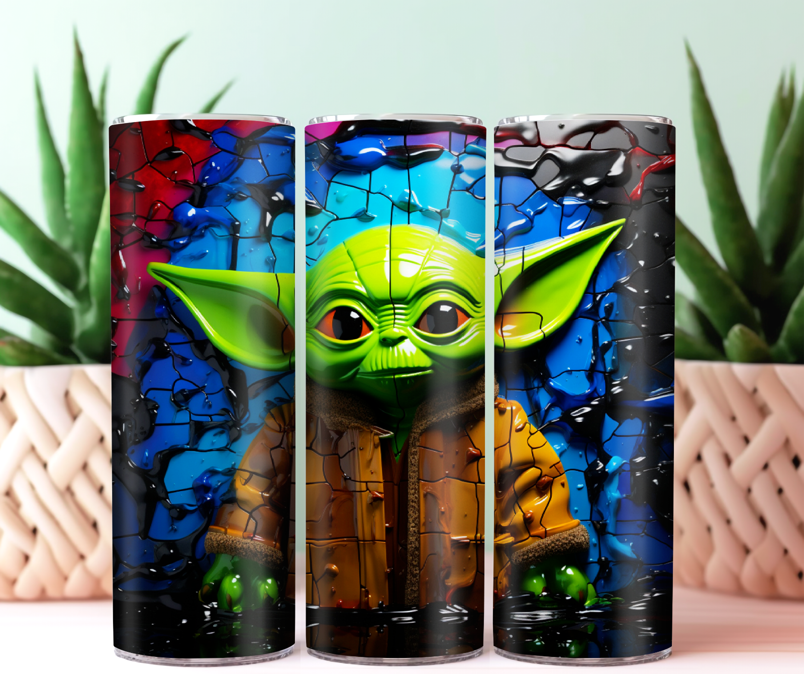 Tumbler Skinny 20oz - Yoda - Starwars Space Cute ! Colorful !