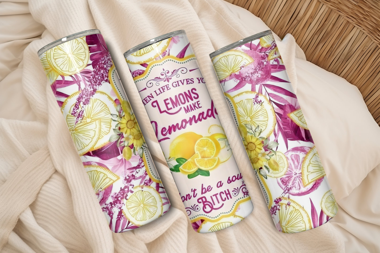 Tumbler Skinny 20oz With Lid - When Life Gives You Lemons Make Lemonade