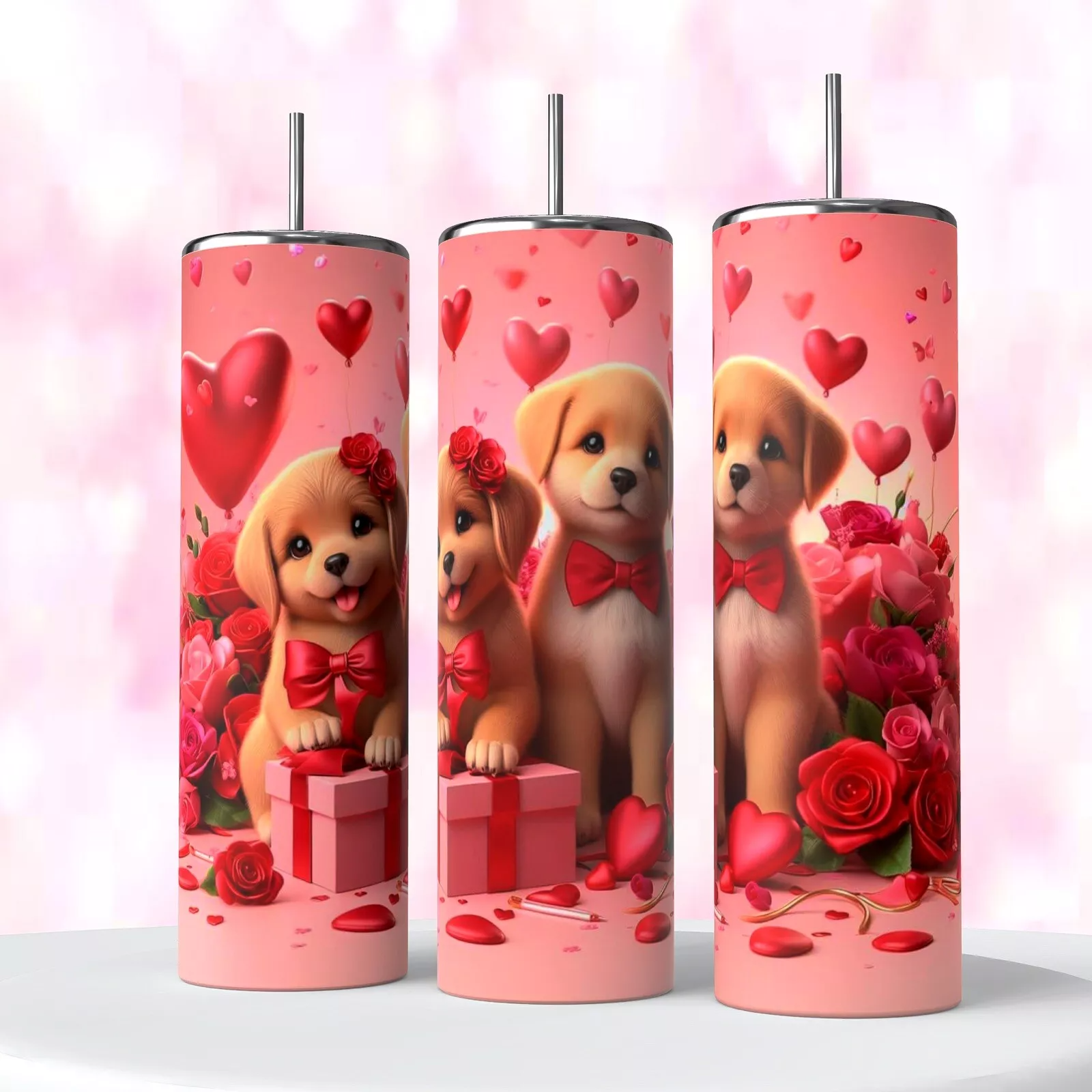 Valentine’s Day Cute Puppies Tumbler On A 20 Oz Tumbler Insulated Coffee Cup