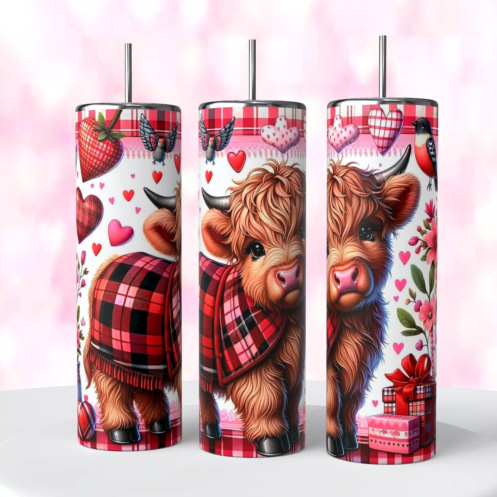 Valentine’s Day Highland Cow Tumbler On A 20 Oz Tumbler Insulated Coffee Cup