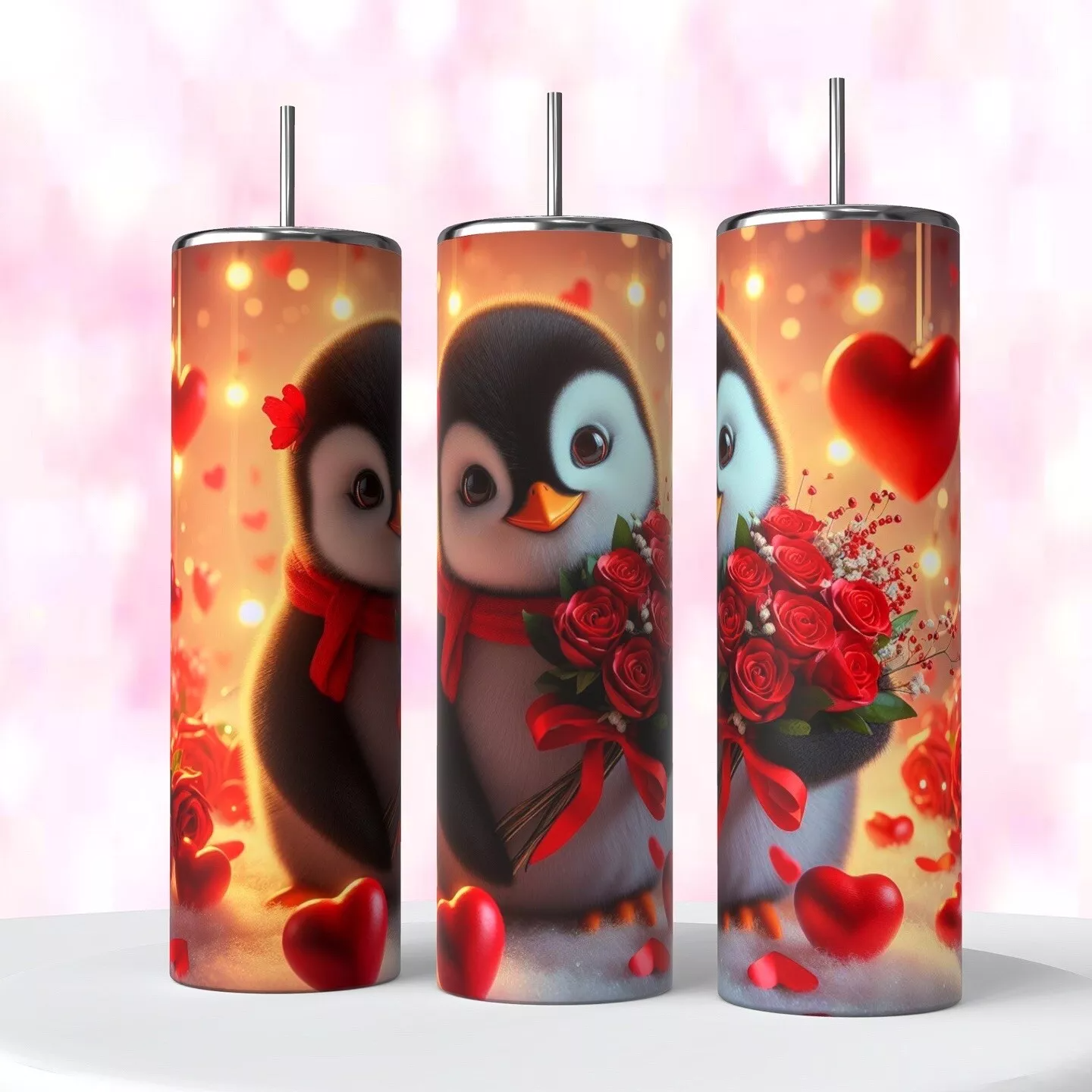 Valentine’s Day Penguin Love Hearts 20 Oz Tumbler Coffee