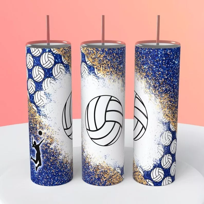 Volleyball Blue White 20 Ounce Sublimated Tumbler Insulated Coffee Cup