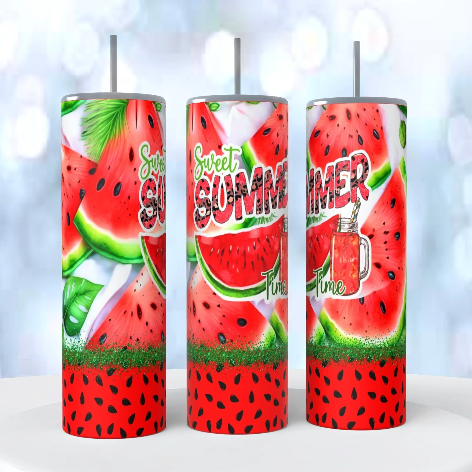 Watermelon Sweet Summer Time Slice On A 20 Ounce Tumbler Insulated Coffee Cup