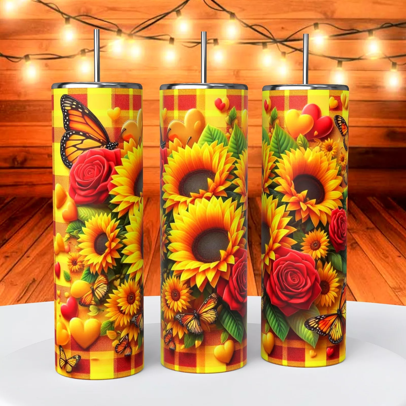 Yellow Sunflowers And Red Roses Image 20 Oz Tumbler Coffee Cup Sublimated