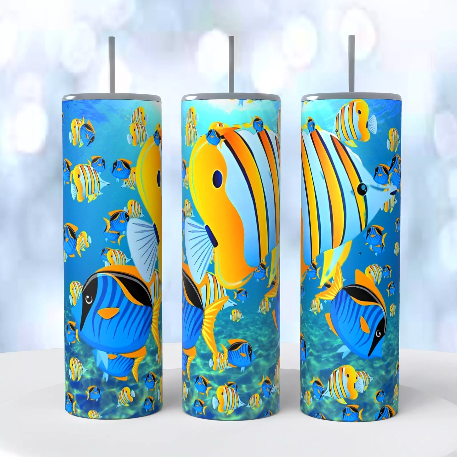 Yellow Tropical Aquarium Fish On A 20 Ounce Tumbler Insulated Coffee Cup