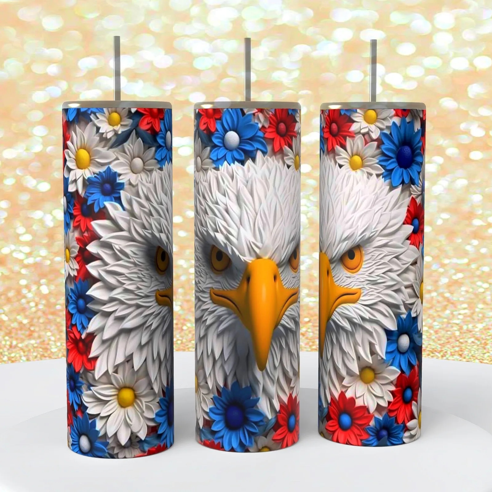 3d Look Patriotic Eagle 4th July On A 20 Ounce Tumbler Insulated Coffee Cup