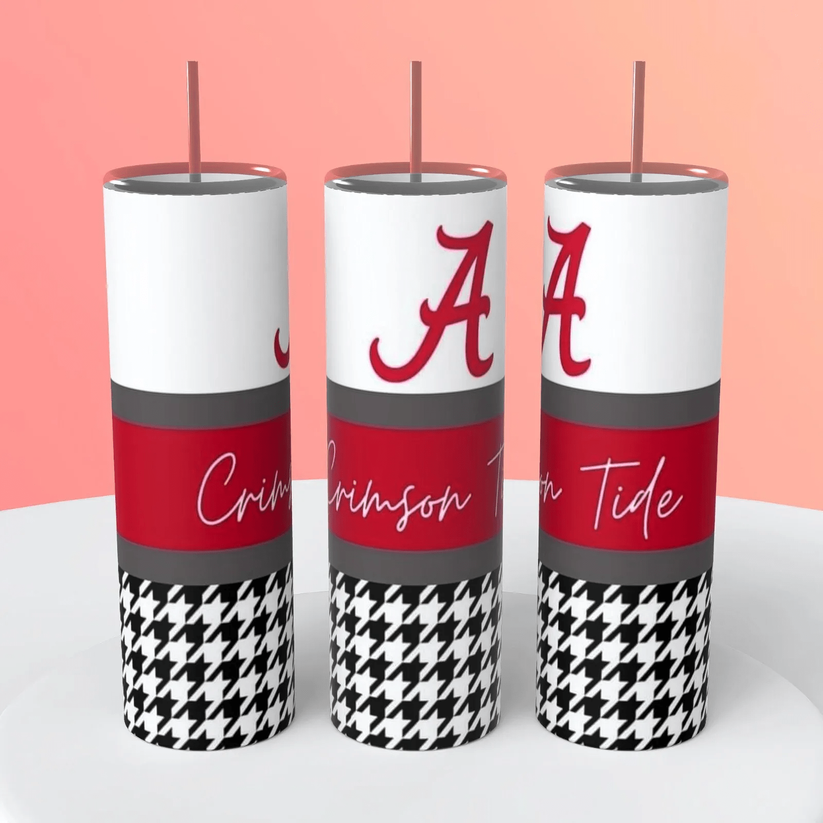 Alabama Crimson Tide Houndstooth 20 Oz Sublimated Tumbler Coffee Cup Insulated