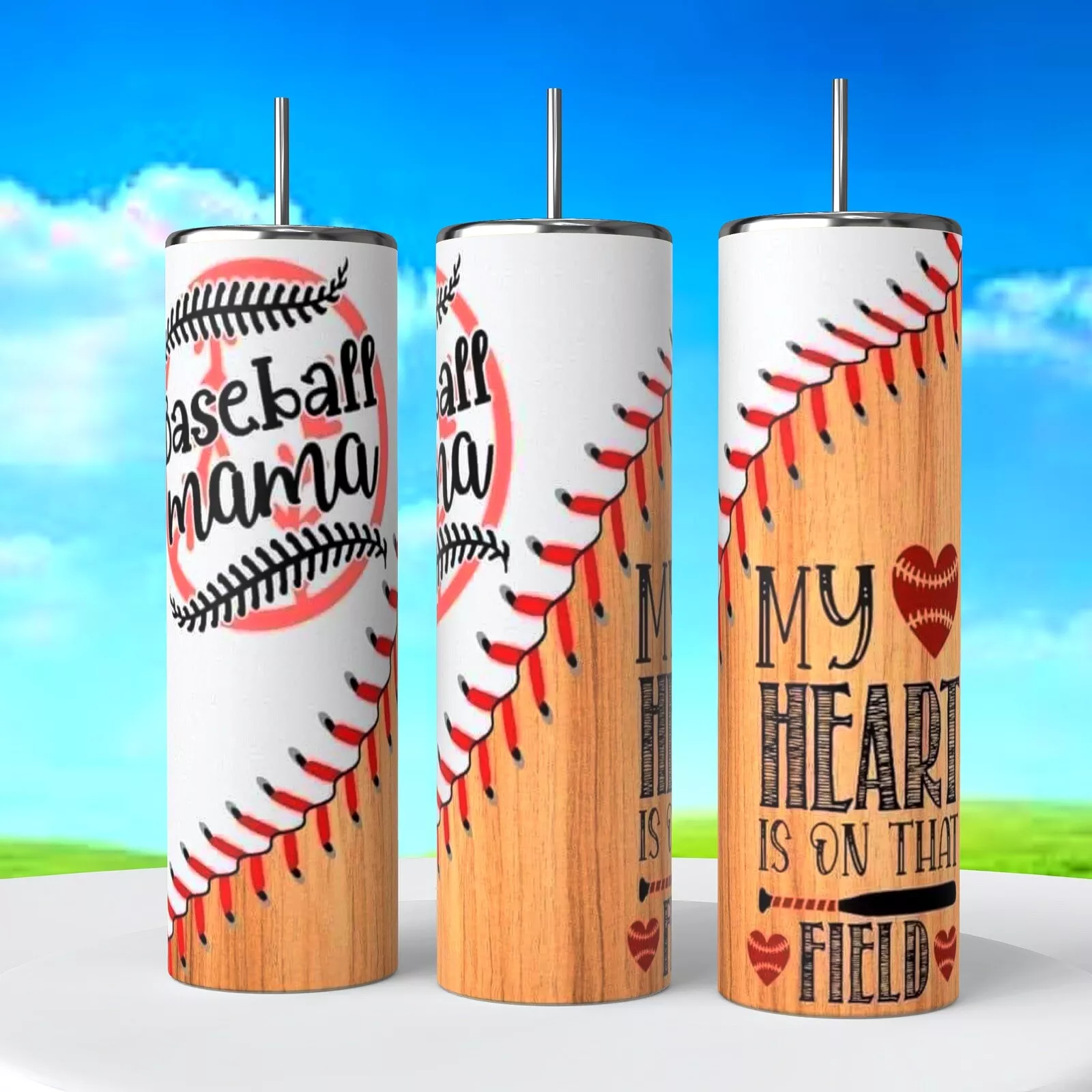 Baseball Mama My Heart Is On That Field 20 Oz Tumbler Coffee Cup Sublimated