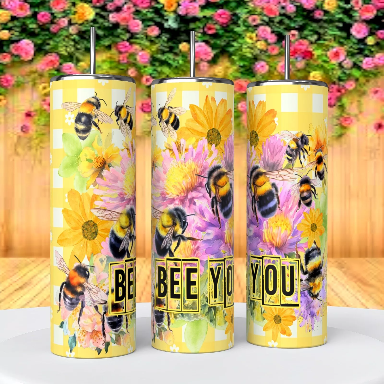 Bee You Bumblebees Flowers 20 Oz Tumbler Coffee Cup Sublimation