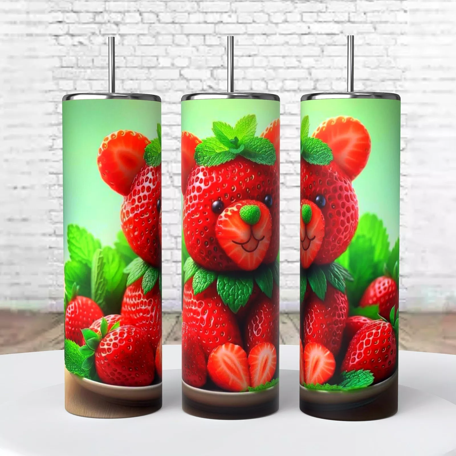 Berry Bear-y Strawberries Image 20 Oz Tumbler Coffee Cup Sublimation Garden