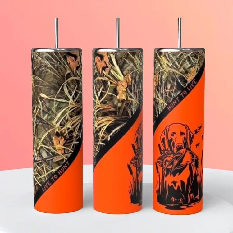 Duck Hunting Camo Dog Cattails On A 20 Ounce Tumbler Insulated Coffee Cup