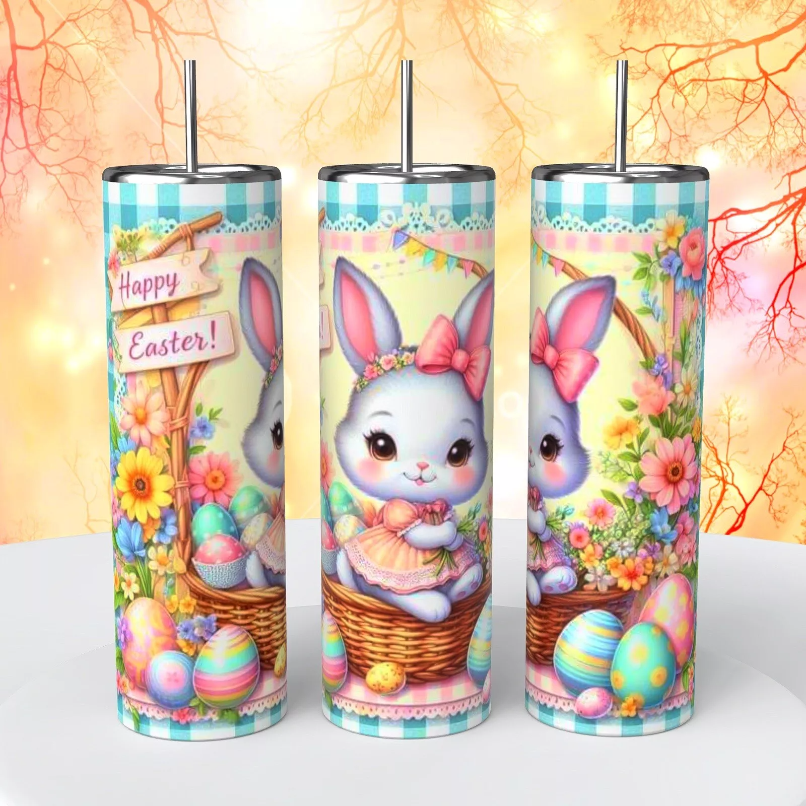 Easter Bunny Rabbit Eggs Spring Image 20 Oz Tumbler Coffee Cup Sublimation