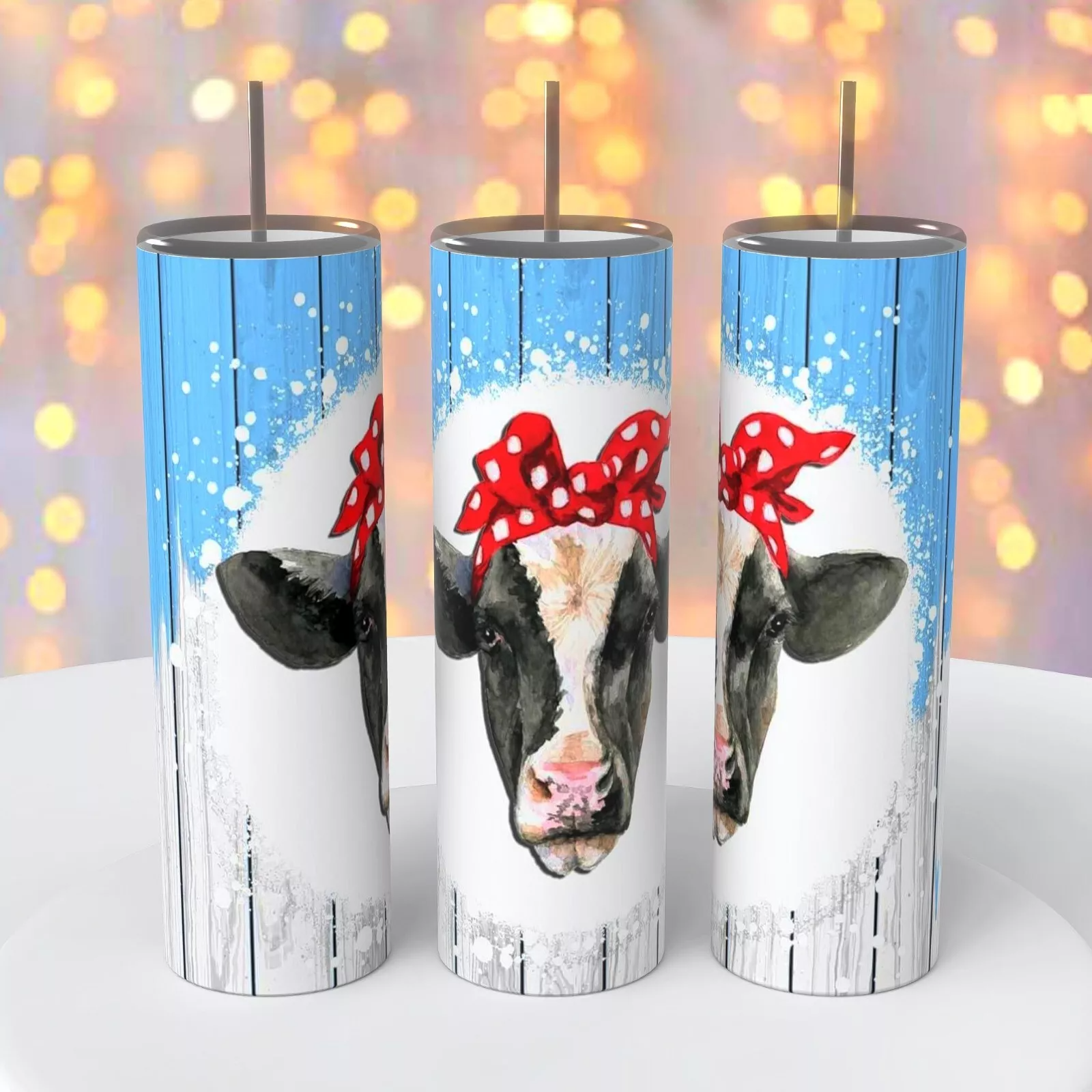 Holstein Black White Cow Red Bow On A 20 Ounce Tumbler Insulated Coffee Cup