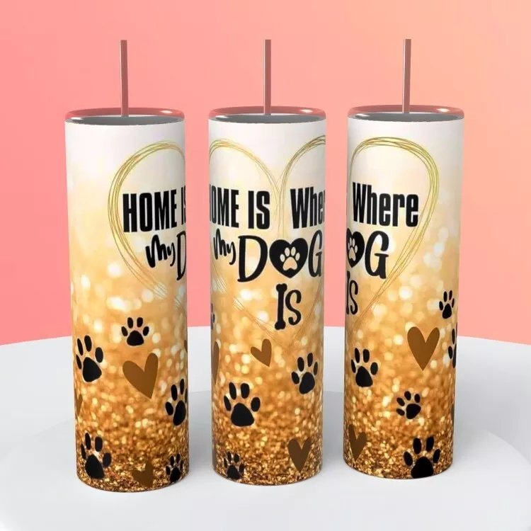 Home Is Where The Dog Is Paw Prints On A 20 Ounce Tumbler Insulated Coffee Cup