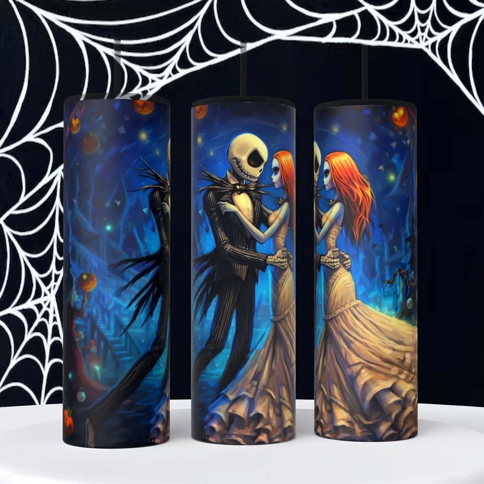 Jack And Sally Dancing Halloween Skeleton On 20 Oz Tumbler Insulated Coffee Cup