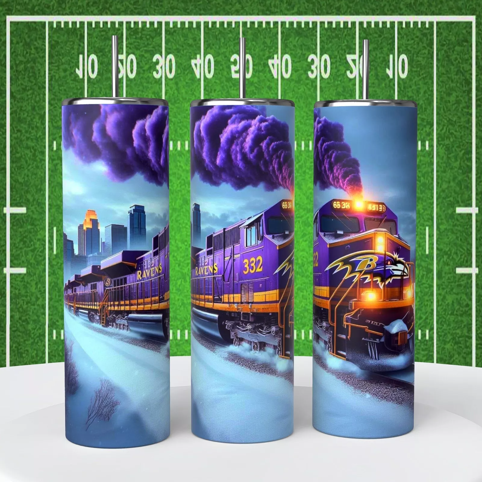 Ravens Football Train Engine 20 Oz Tumbler Coffee Cup Sublimated Gift