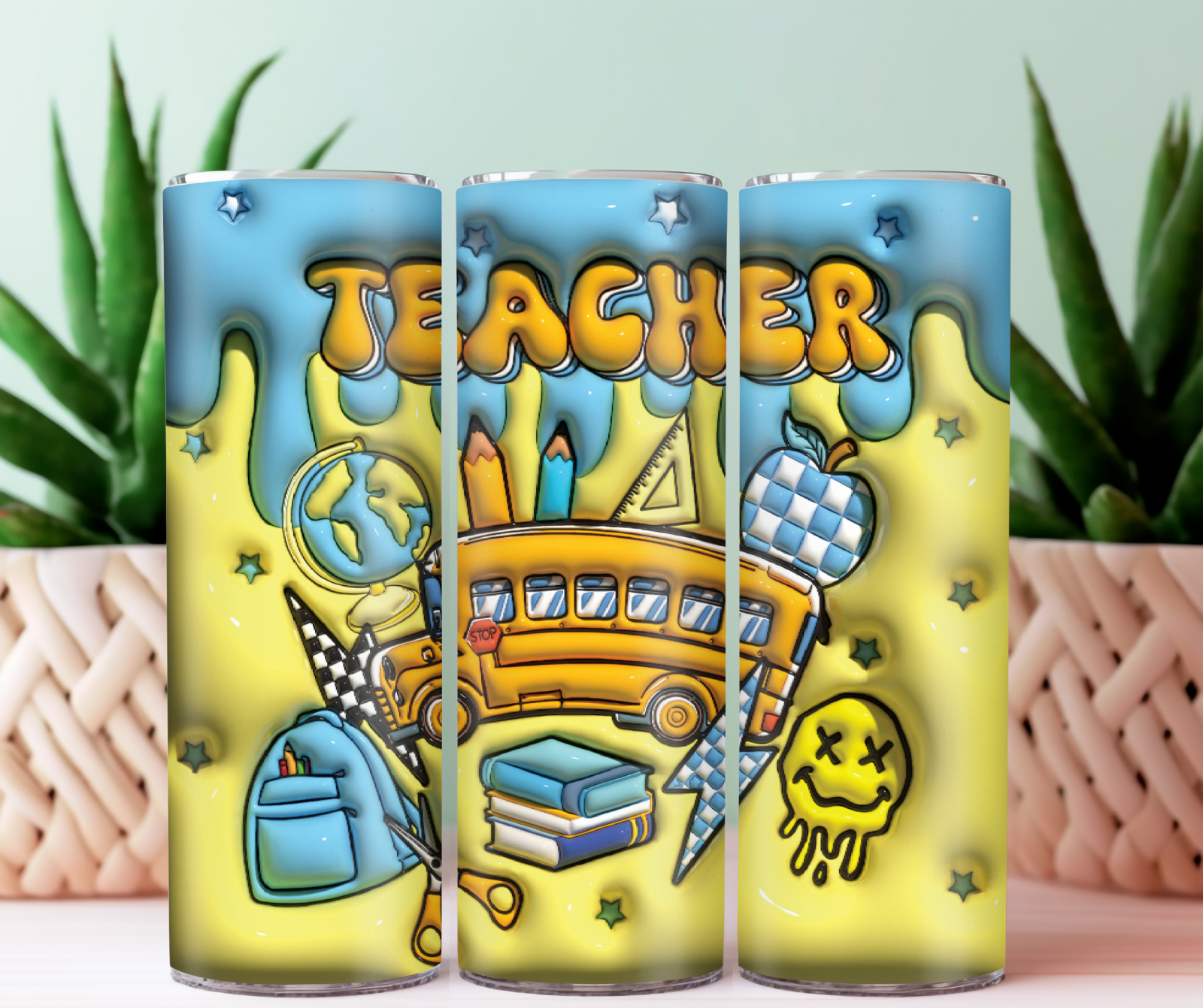 Tumbler Skinny 20oz -travel Cup - Puffy Inflated Image - Teacher - School Bus