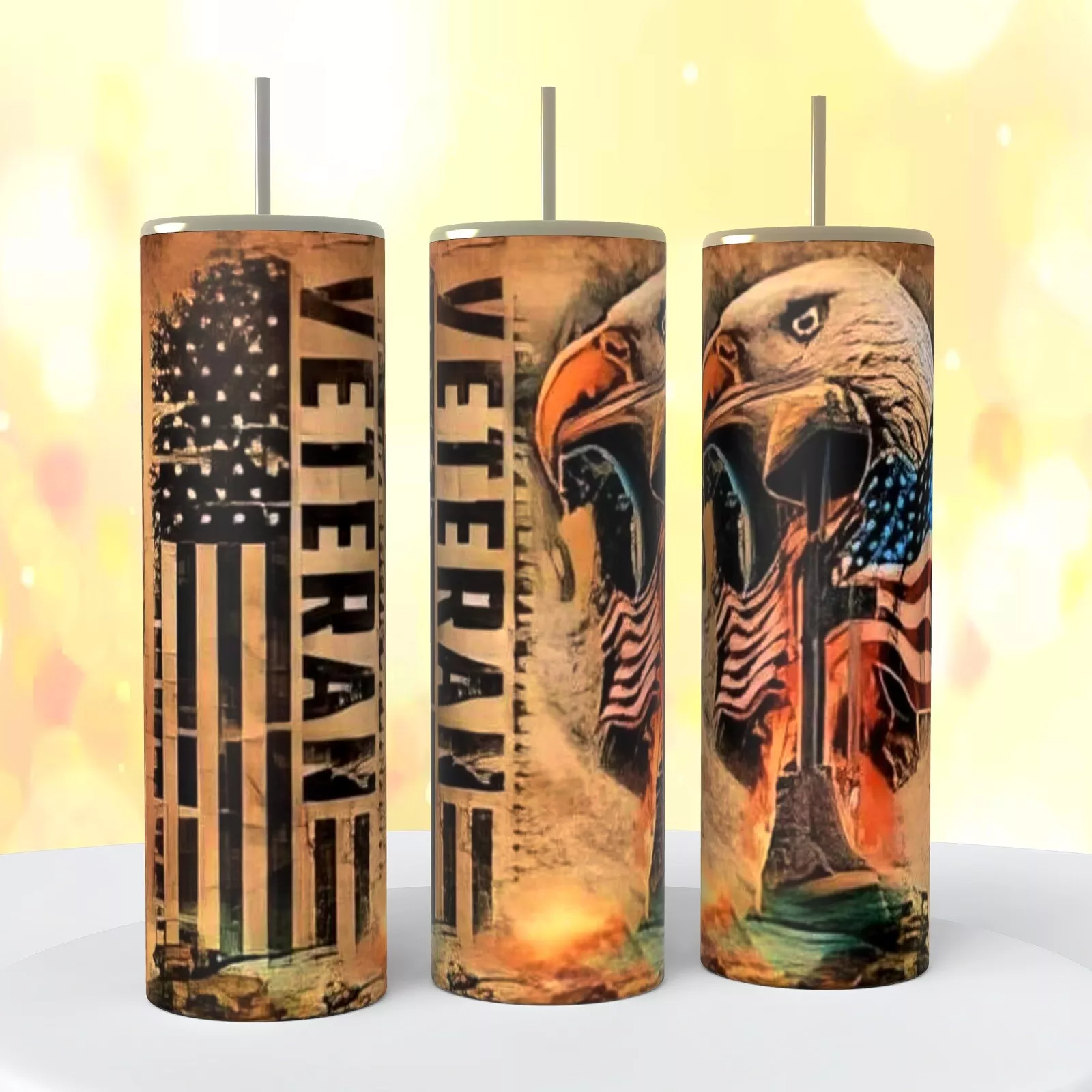 United States Veteran Military Flag On A 20 Oz Tumbler Insulated Coffee Cup