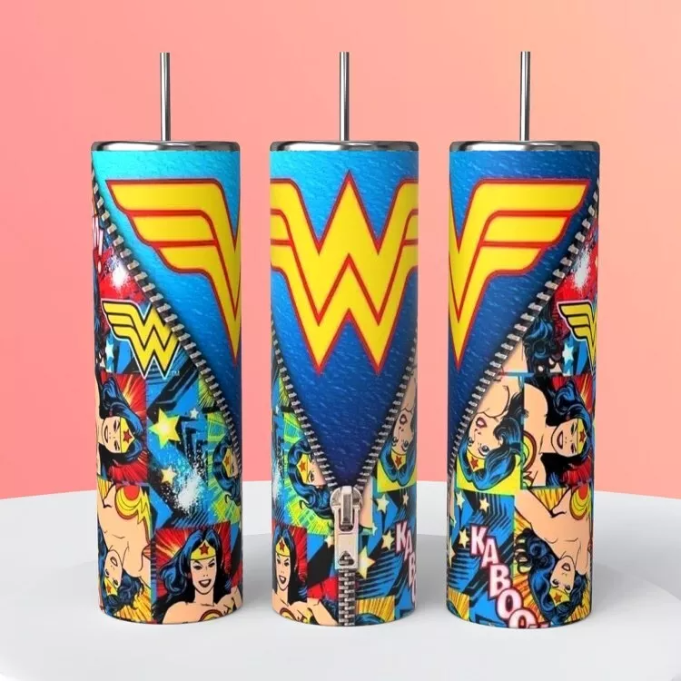 Wonder Woman Zipper Look On 20 Ounce Sublimated Tumbler Insulated Coffee Cup