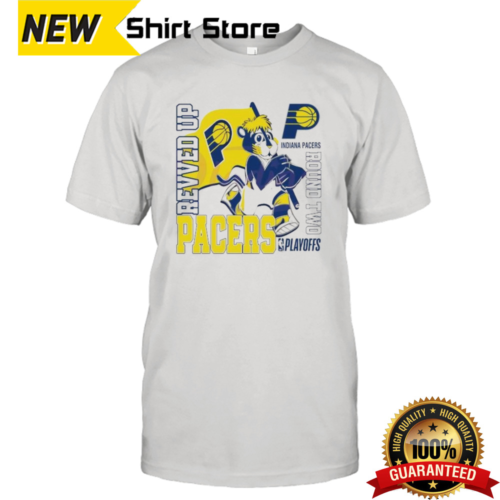 Adult Indiana Pacers 2024 Boomer Mascot Revved Up Playoffs Round Two Shirt