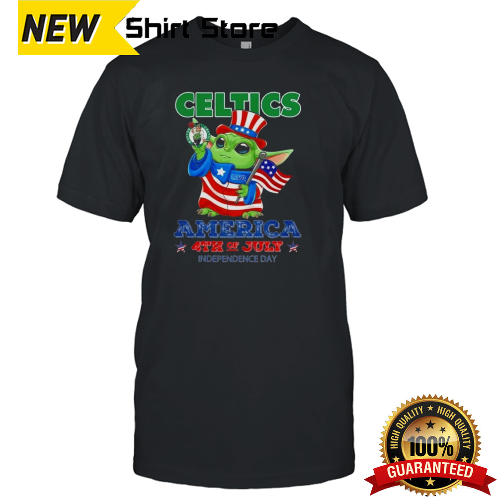 Boston Celtics Star Wars Baby Yoda America Independence Day Shirt