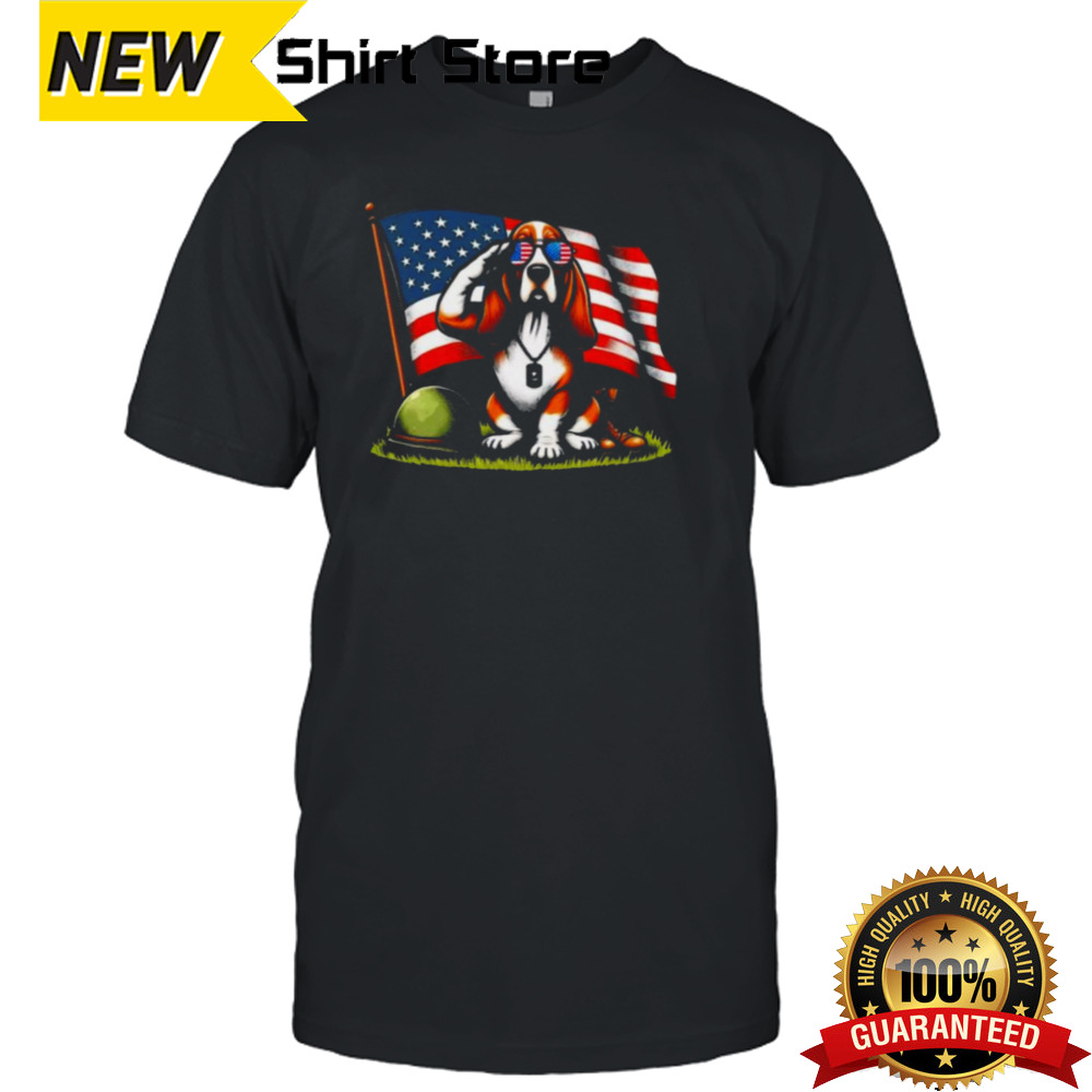 Salute Basset Hound Usa Flag Memorial Day 4th Of July Shirt