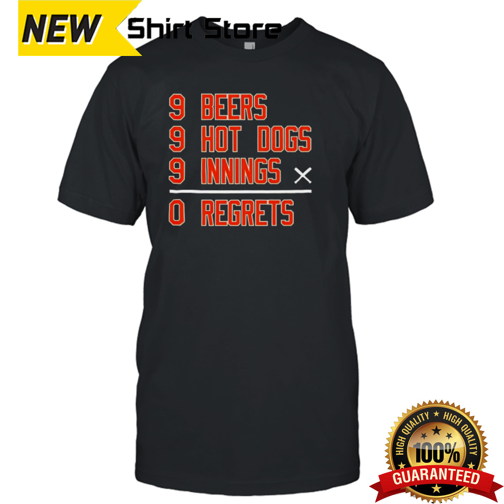 Baltimore Baseball 9 beers 9 hot 9 dogs innings 0 regrets shirt