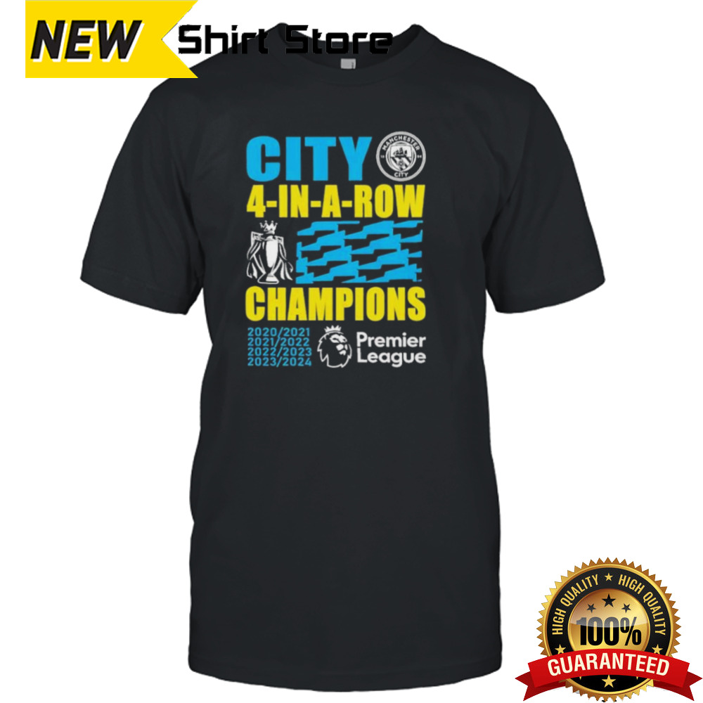 Official 4-In-A-Row Premier League Champions Manchester City 2021 2022 2023 2024 Shirt