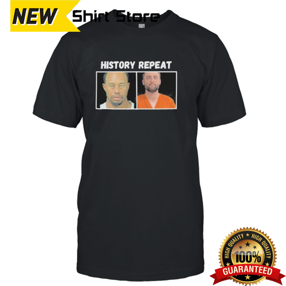 Official History Repeat Scottie Scheffler And Tiger Woods Mugshot Shirt