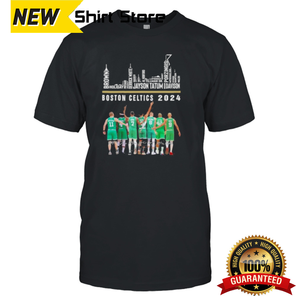 Boston Celtics 2024 Skyline Team Players Name signatures Shirt