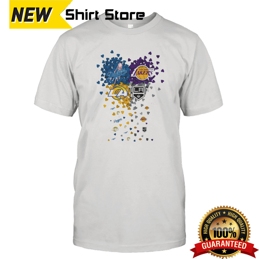 Los Angeles Sports Team Heart Dodgers Lakers Kings And Rams T-shirt
