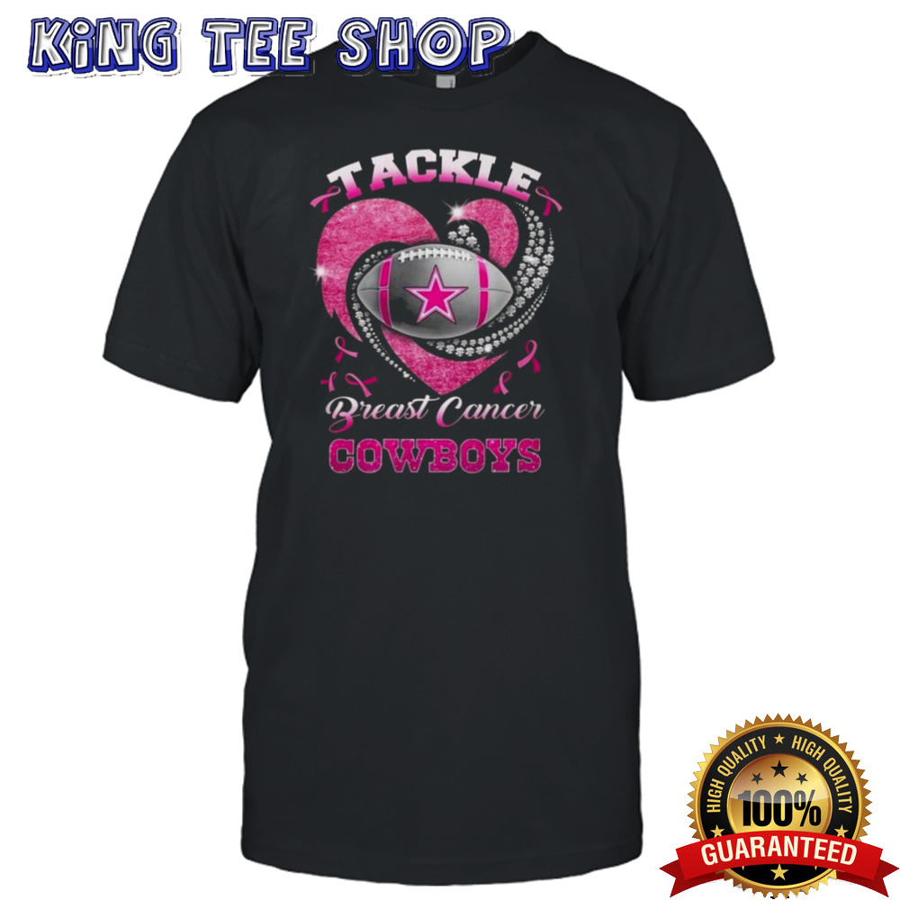 Dallas Cowboys Team Football Tackle Breast Cancer Pink Heart T-shirt