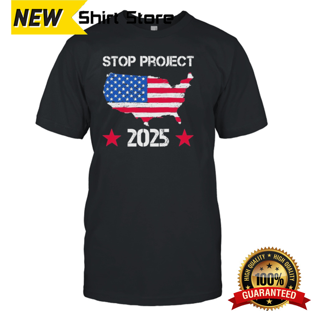 Stop Project 2025 American Flag Vintage Distressed T shirt